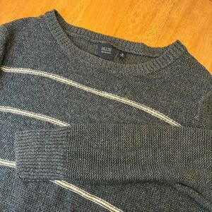 Blue Saks Fifth Avenue Sweater Striped Linen Luxury Knit Women Size M Preppy